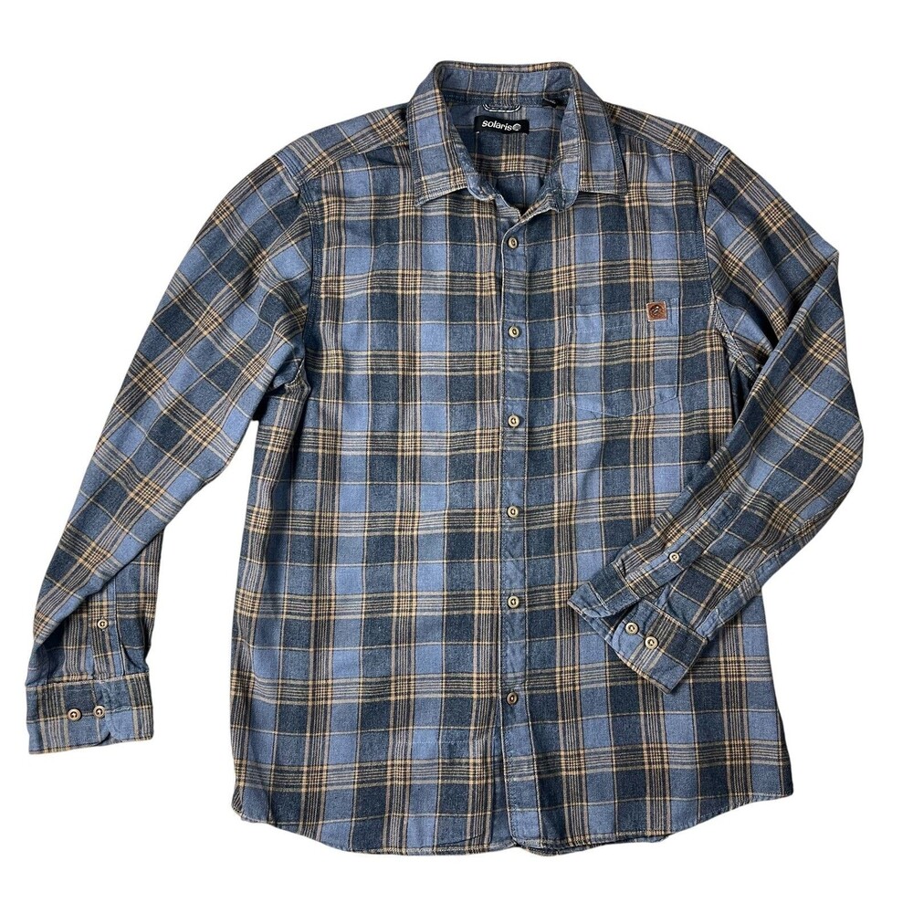 Solaris Men's Casual Outdoor Long Sleeve Gray Plaid Brushed Button Shirt  Size L